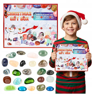 Advento kalendorius su mineralais, kristalais ir akmenėliais 2025 – 24 langeliai su natūraliais akmenimis ir stiklo kristalais