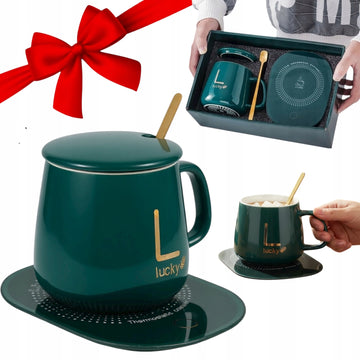Elektrinis puodelio šildytuvas su keraminiu puodeliu – Kalėdinis dovanų rinkinys