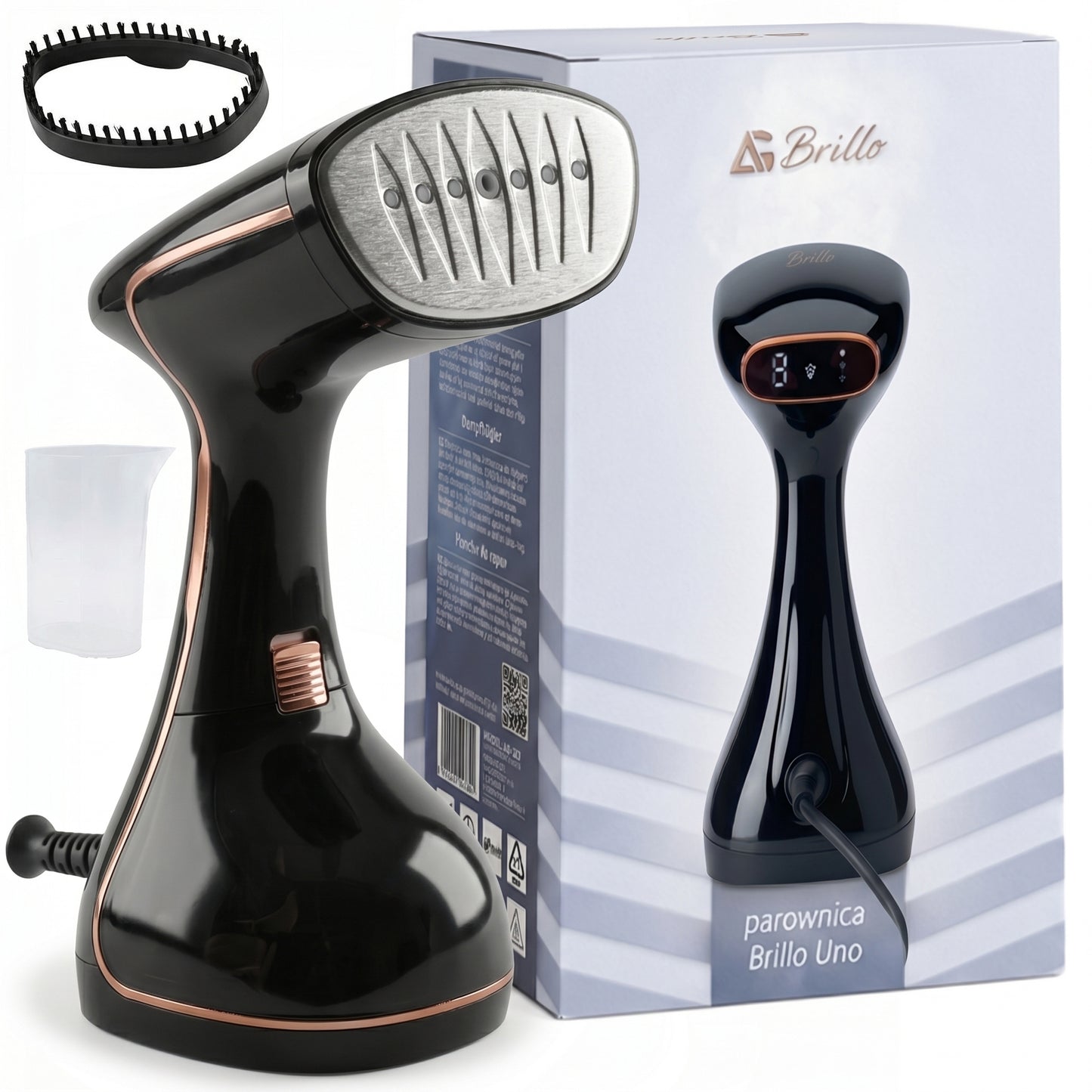 Garų lygintuvas Brillo Uno 2000 W – rankinis drabužių garintuvas su LCD ekranu