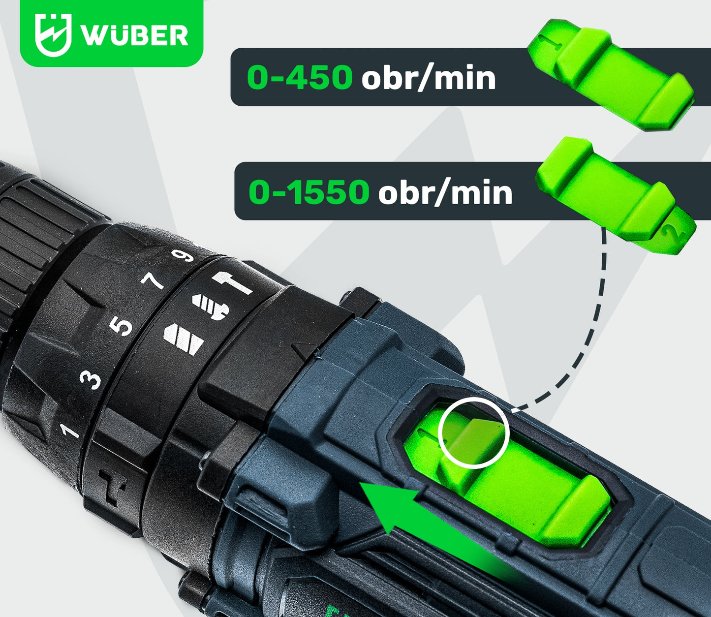 Akumuliatorinis smūginis gręžtuvas-suktukas su 2 baterijomis ir dėklu WUBER 20V