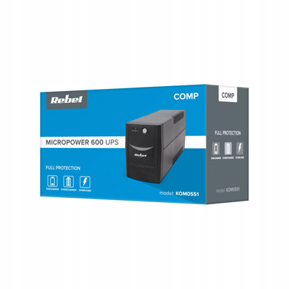 Nepertraukiamo maitinimo šaltinis (UPS) REBEL Micropower 600VA / 360W – patikima apsauga nuo netikėto elektros dingimo