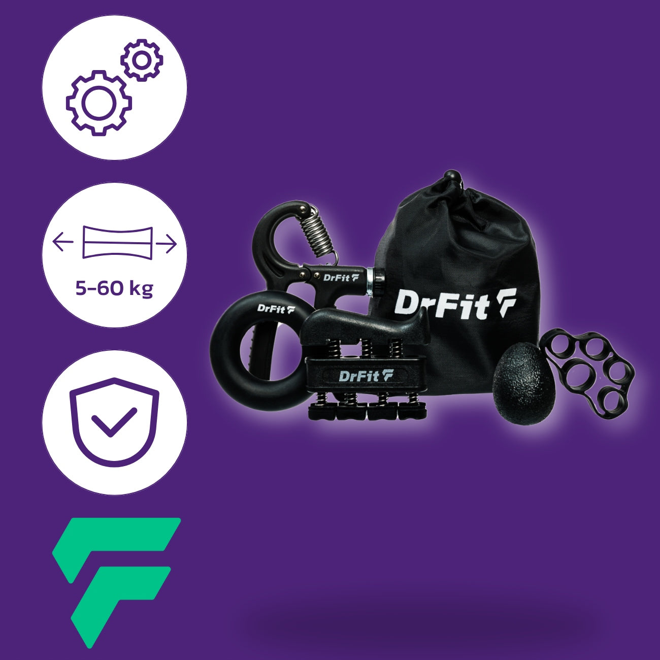 Rinkinys rankų treniruotėms ir reabilitacijai DrFit 5in1 – pilnas pratimų komplektas stipresnėms ir judresnėms rankoms