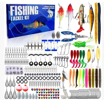 Žvejybos priedų rinkinys masalams ir kabliukams 332 vnt. – universalus žvejo rinkinys su dėžute