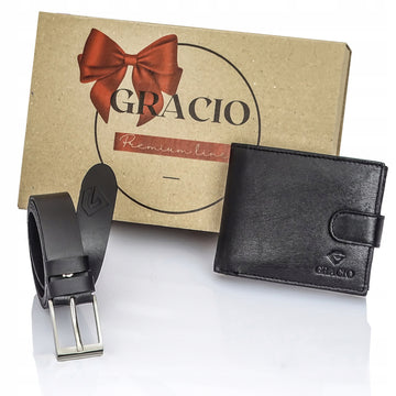 Vyrams dovanų rinkinys Gracio – natūralios odos diržas + klasikinė piniginė