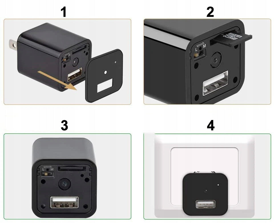 USB įkroviklis su paslėpta slapta kamera – mini stebėjimo prietaisas