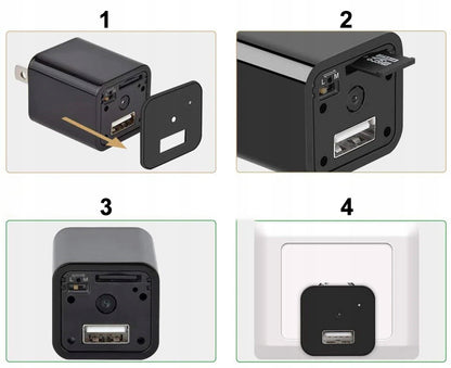 USB įkroviklis su paslėpta slapta kamera – mini stebėjimo prietaisas