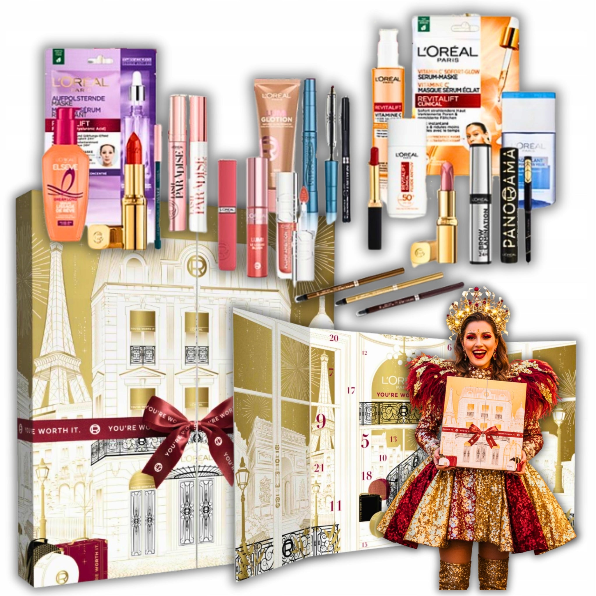 Advento kalendorius su kosmetika L’Oréal Paris 2025 – prabangus rinkinys moterims (24 kosmetikos staigmenos)