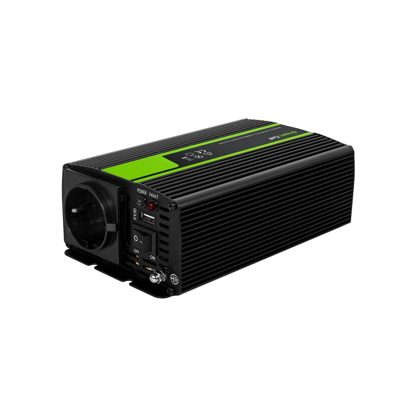 Automobilinis įtampos keitiklis (inverteris) 12v → 230v, 500w / 1000w, modifikuota sinuso banga, su USB – Green Cell