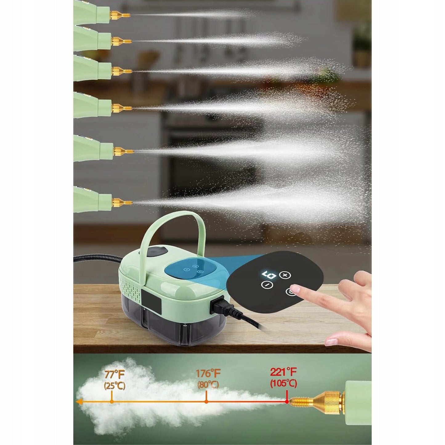 Galingas 2500W garų valytuvas langams ir paviršiams su 3 šepetėliais – 1000ML talpa