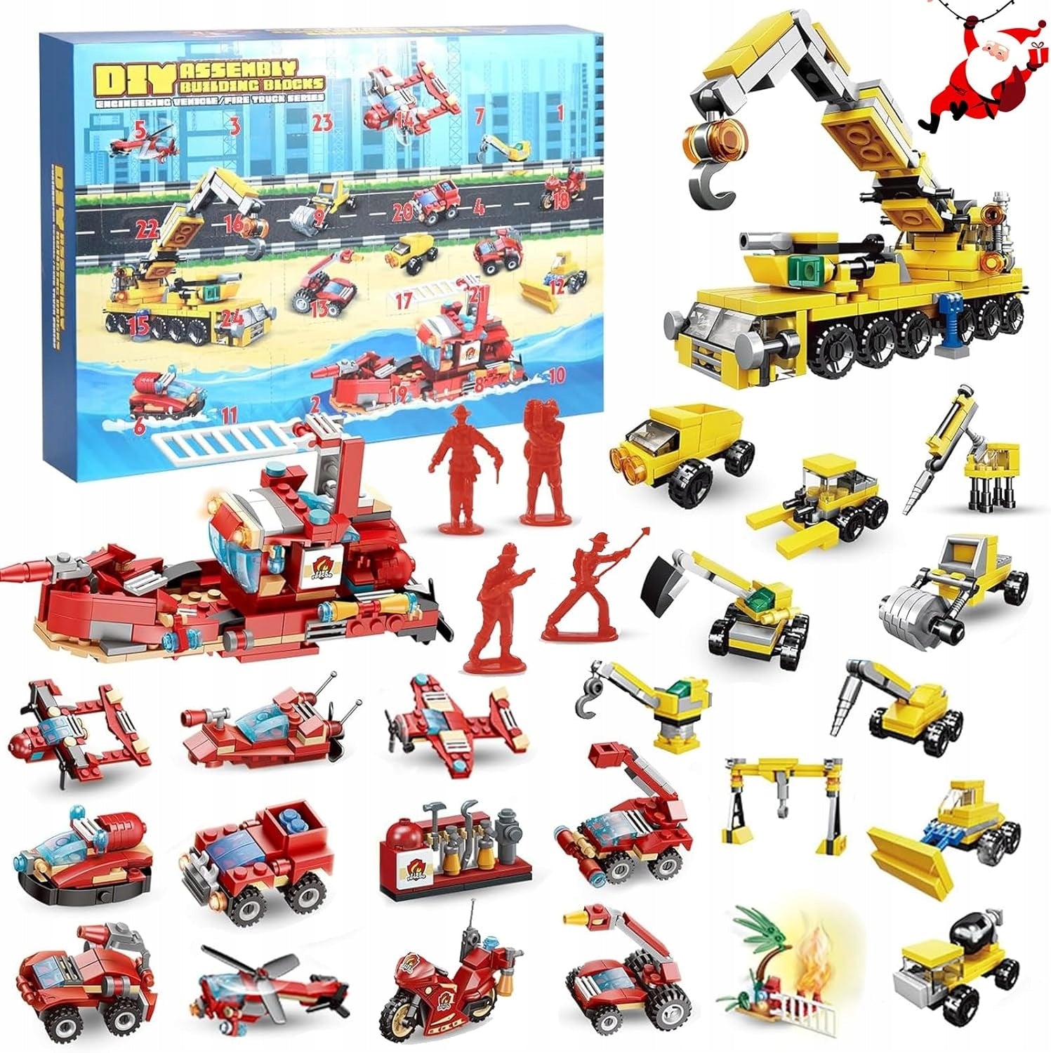 Advento kalendorius su konstruktoriaus blokeliais – statybinės transporto priemonės, ekskavatorius, traktorius