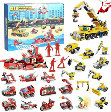 Advento kalendorius su konstruktoriaus blokeliais – statybinės transporto priemonės, ekskavatorius, traktorius