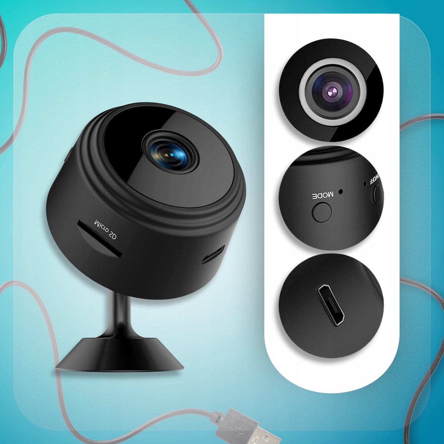 Mini slapta kamera WiFi Full HD su paslėptu judesio aptikimu ir Nanny funkcija + laikiklis