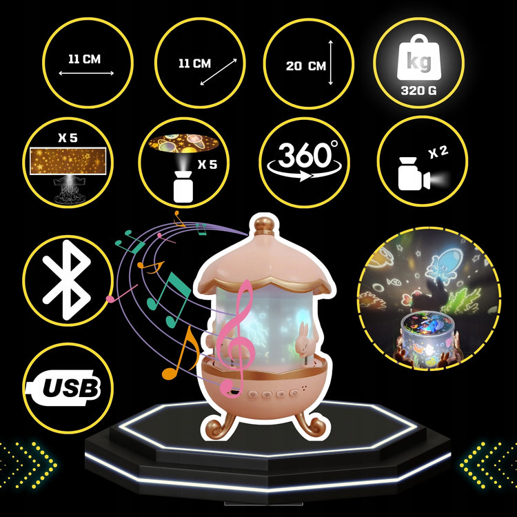 Naktinis projektorius „Sweet Bunny“ su Bluetooth