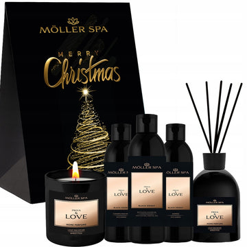 Priya & Love dovanų rinkinys – kalėdinis rinkinys su žvake, difuzoriumi ir kūno kosmetika