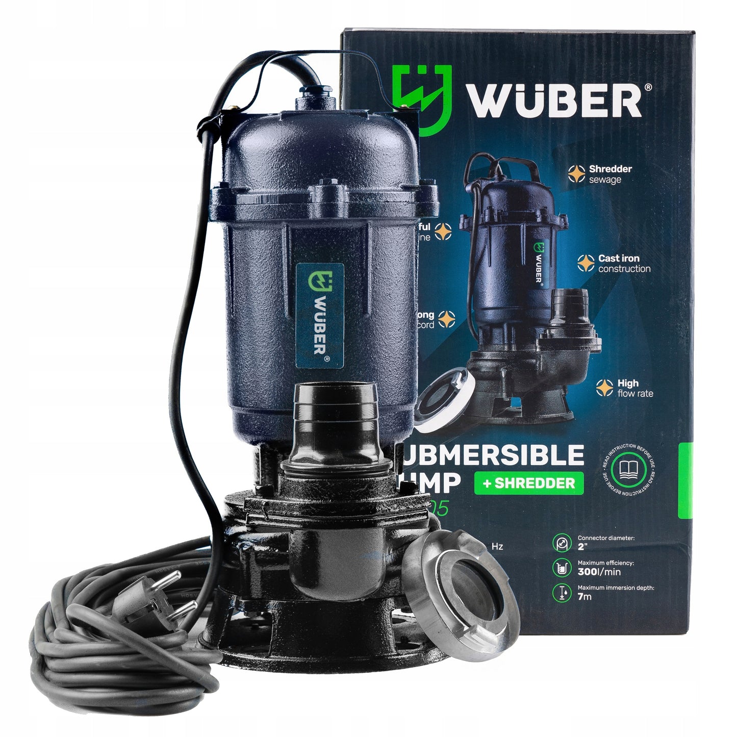 Panardinamas siurblys su smulkintuvu nuotekoms, šuliniams ir baseinams Wuber 2500w