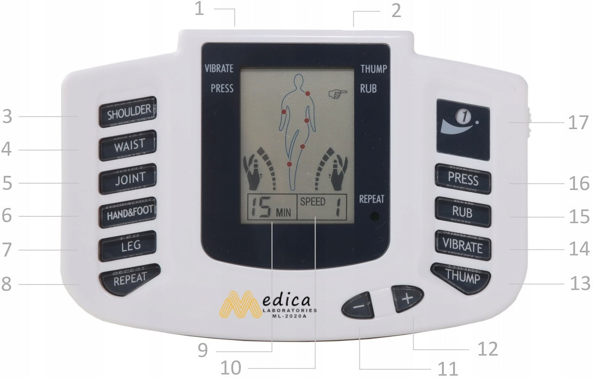 ML-2020A TENS EMS-Power Raumenų Elektrostimuliatorius su Priedais ir 28 Hidrogelio Elektrodais