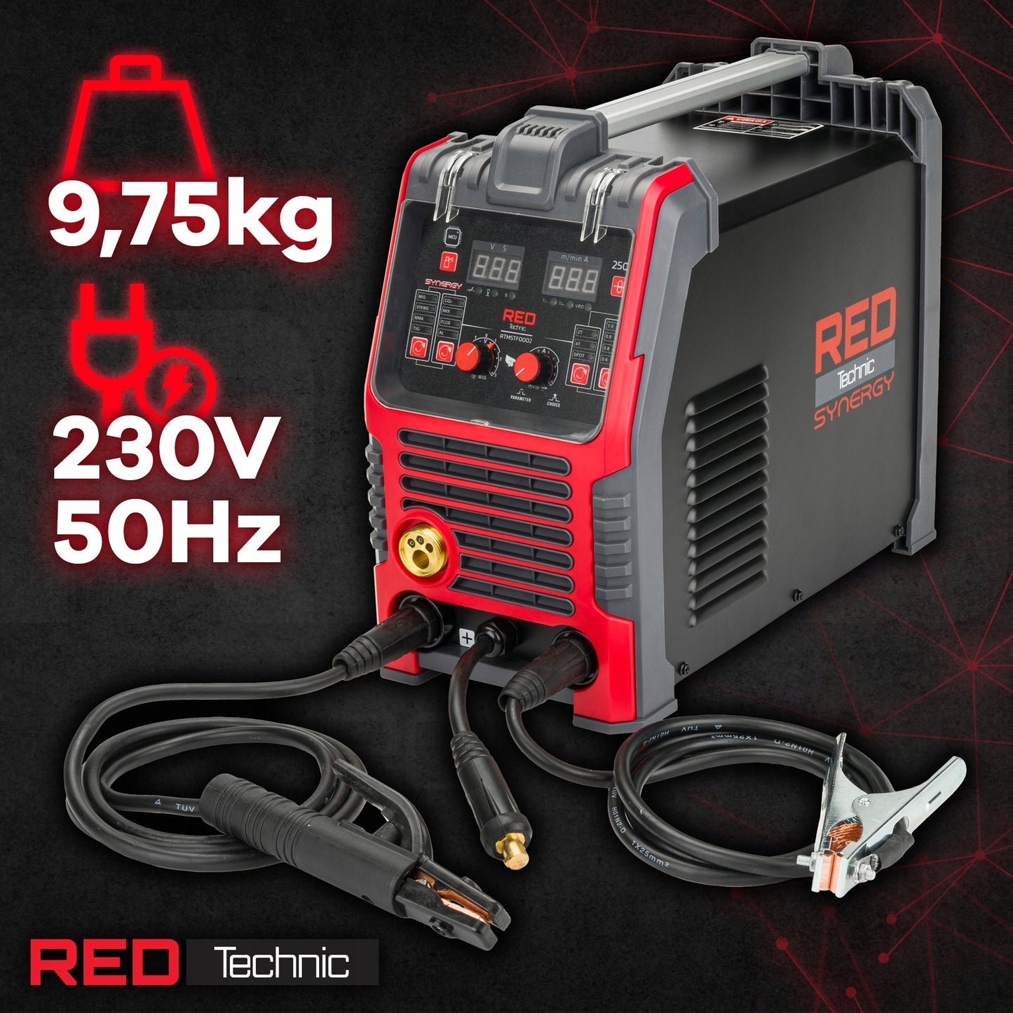 Pusiau automatinis suvirinimo aparatas MIG/MAG, MMA, TIG RED TECHNIC 30-250 A 230 V