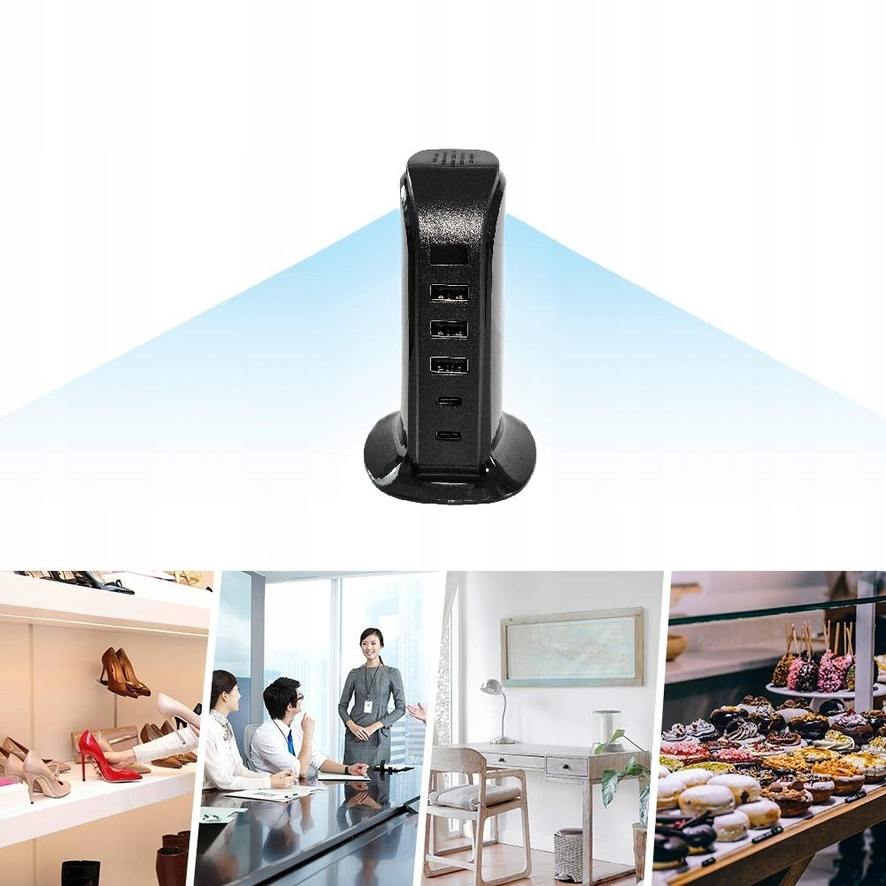Paslėpta Šnipinėjimo Kamera Įkroviklyje su 3xUSB ir 2xType-C Portais - Full HD WiFi