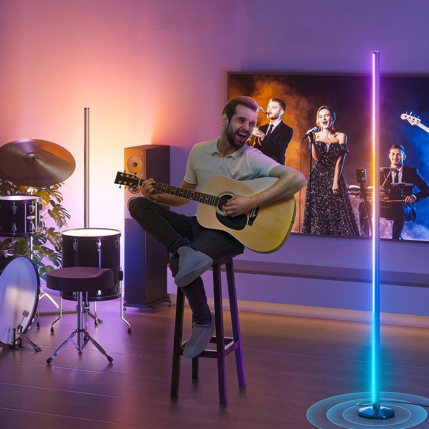 RGB LED kampinė lempa su nuotolinio valdymo pultu ir muzikos funkcija