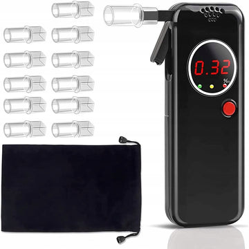 Nešiojamas alkotesteris su LED ekranu + 12 antgalių + dėklas