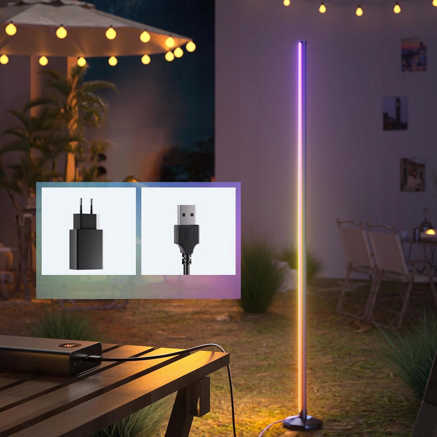 RGB LED kampinė lempa su nuotolinio valdymo pultu ir muzikos funkcija