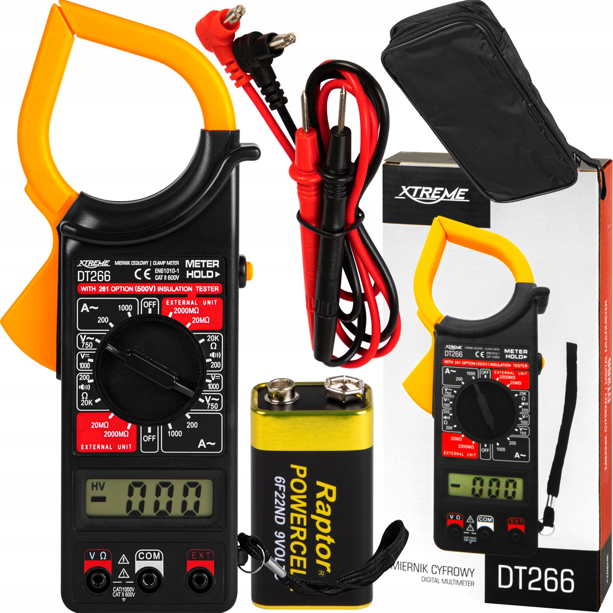 Skaitmeninis multimetras su srovės replėmis ir dėklu Xtreme DT266