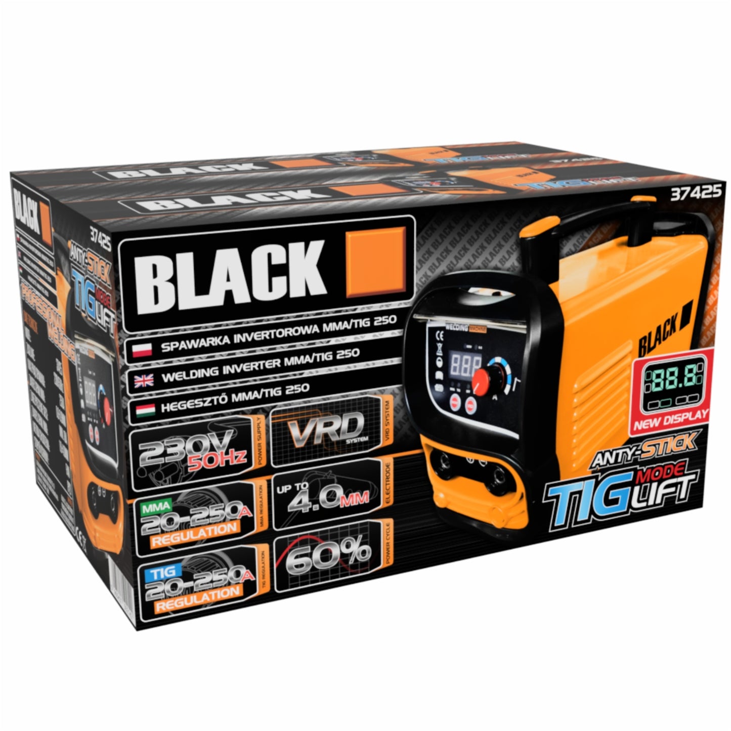 Inverterinis suvirinimo aparatas Black IGBT MMA / TIG LIFT 3IN1 – 250A, LCD, 230V
