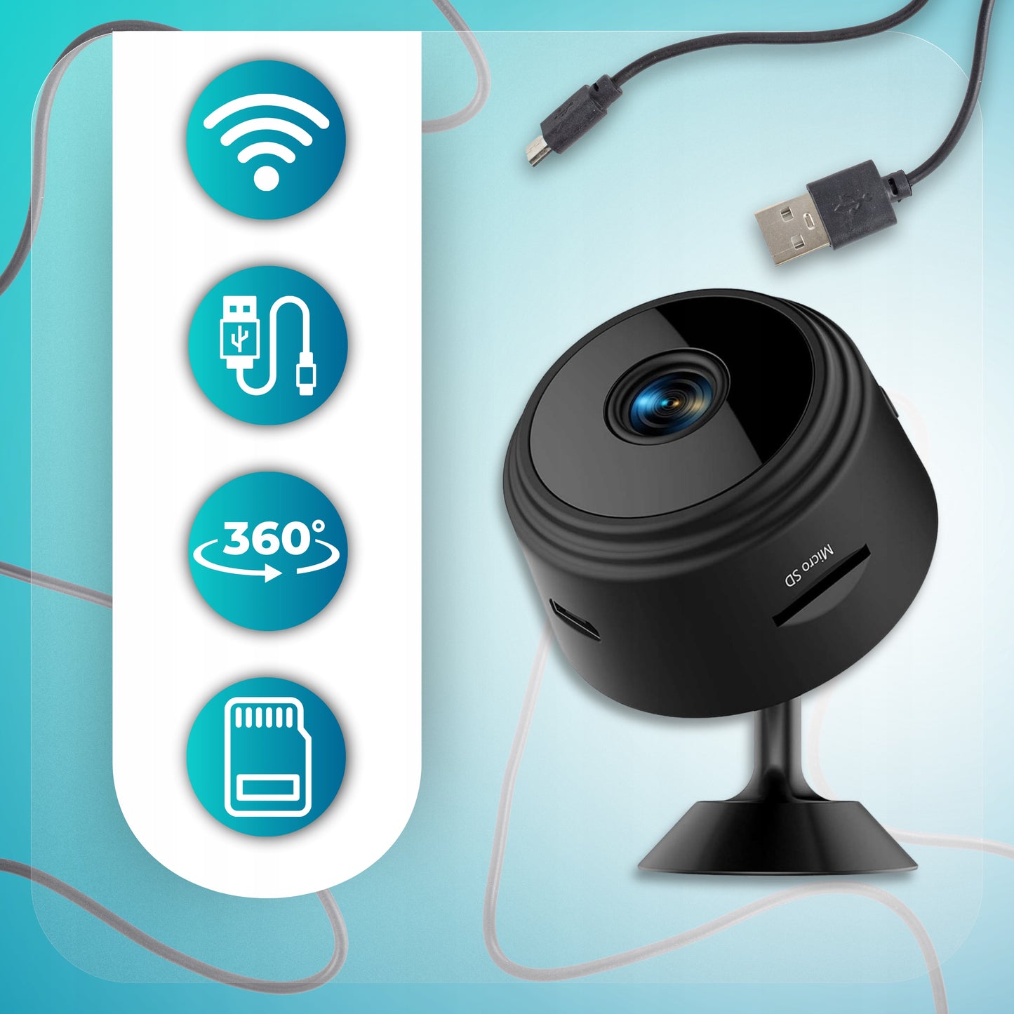 Mini slapta kamera WiFi Full HD su paslėptu judesio aptikimu ir Nanny funkcija + laikiklis