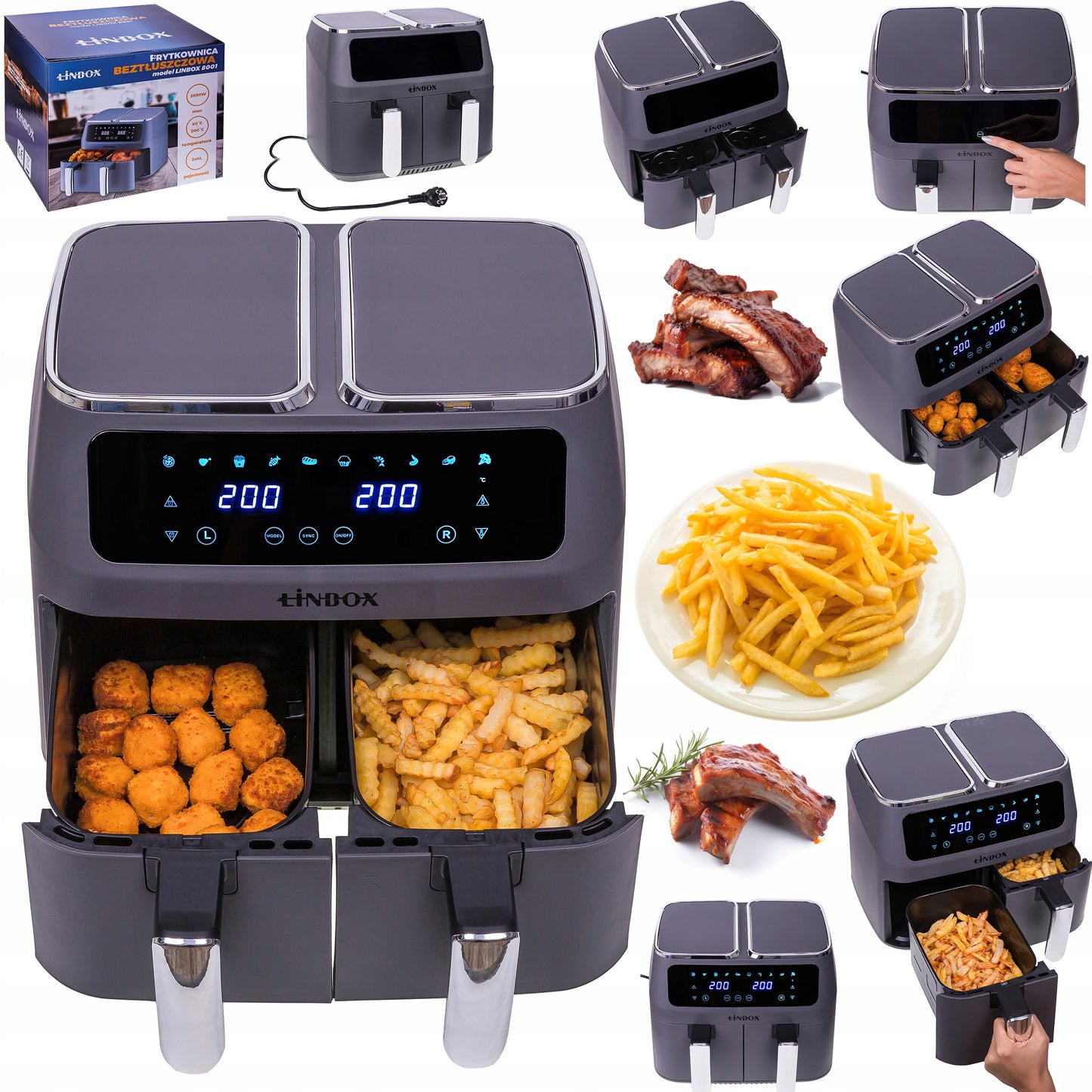 Linbox AIR FRYER 4/4 karšto oro gruzdintuvė 8 l