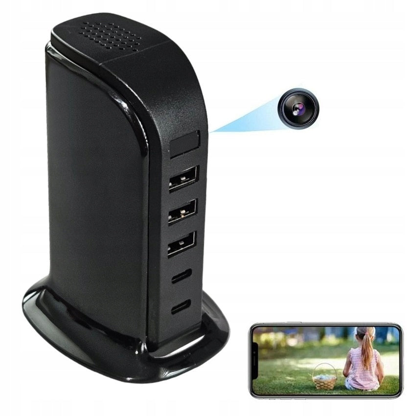 Paslėpta Šnipinėjimo Kamera Įkroviklyje su 3xUSB ir 2xType-C Portais - Full HD WiFi