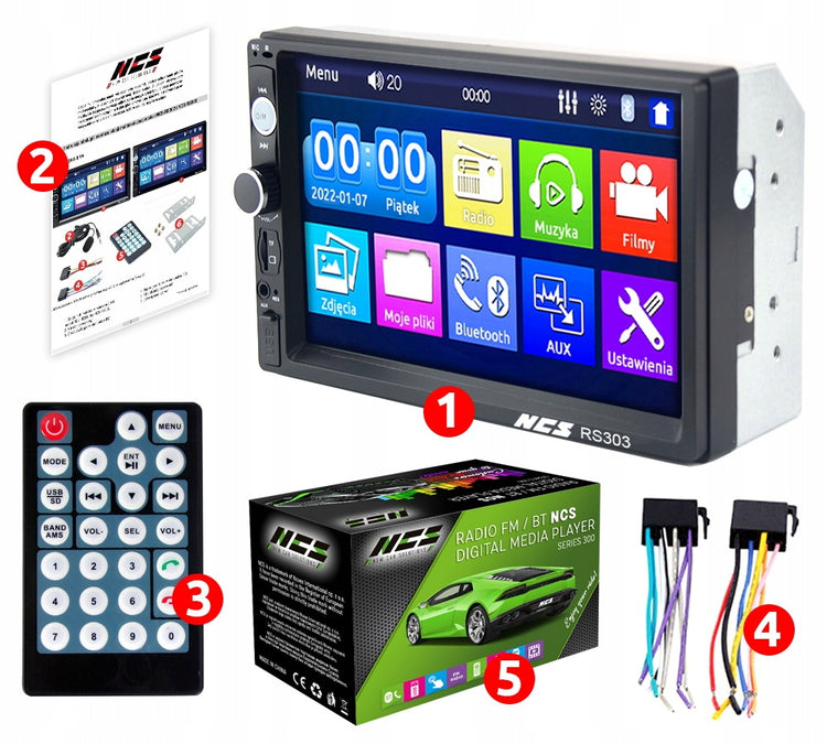 Automobilio multimedija „NCS RS-303“, 2-DIN