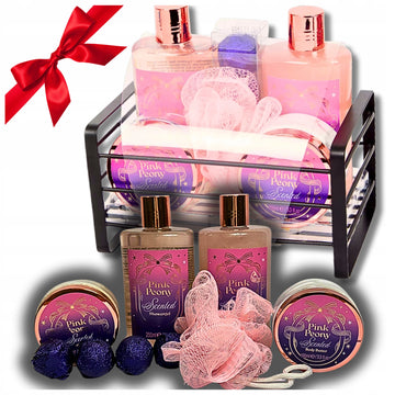Kalėdinis SPA rinkinys jai – „Pink Peony“ grožio ir poilsio krepšelis