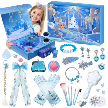 Advento kalendorius vaikams su plaukų aksesuarais ir žaisliniais papuošalais – 24 staigmenos (Snow serija)