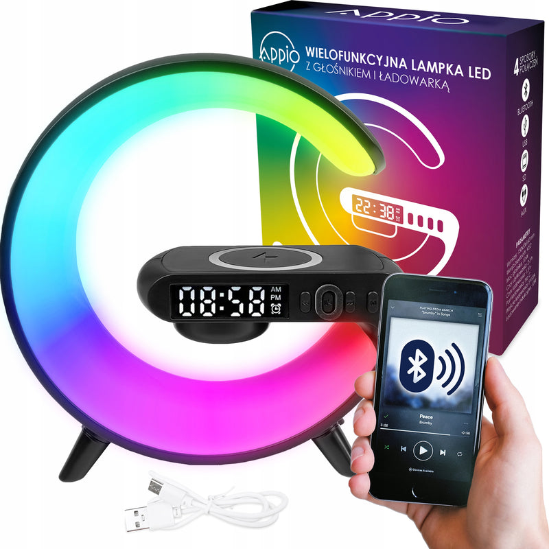 RGB lempa su Qi įkrovikliu ir Bluetooth kolonėle