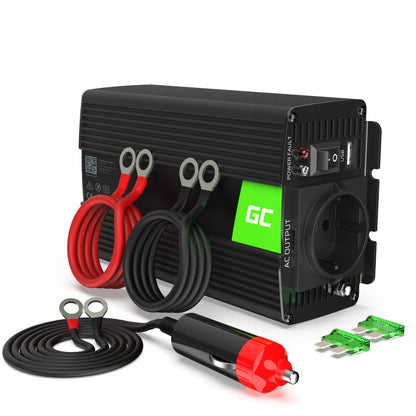 Automobilinis įtampos keitiklis (inverteris) 12v → 230v, 500w / 1000w, modifikuota sinuso banga, su USB – Green Cell