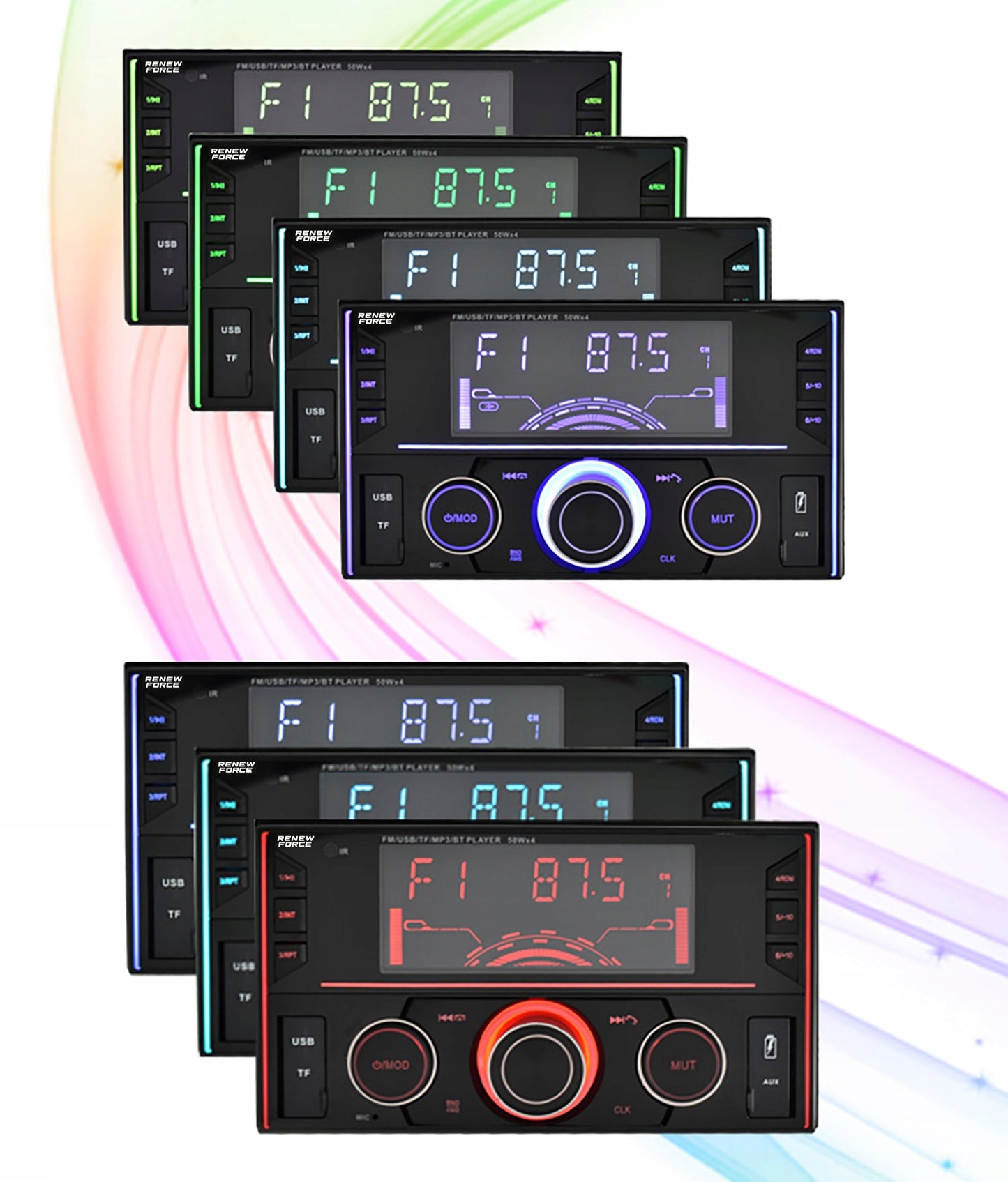 Automobilinė audio sistema, grotuvas su laisvų rankų įranga Renew Force 2-DIN