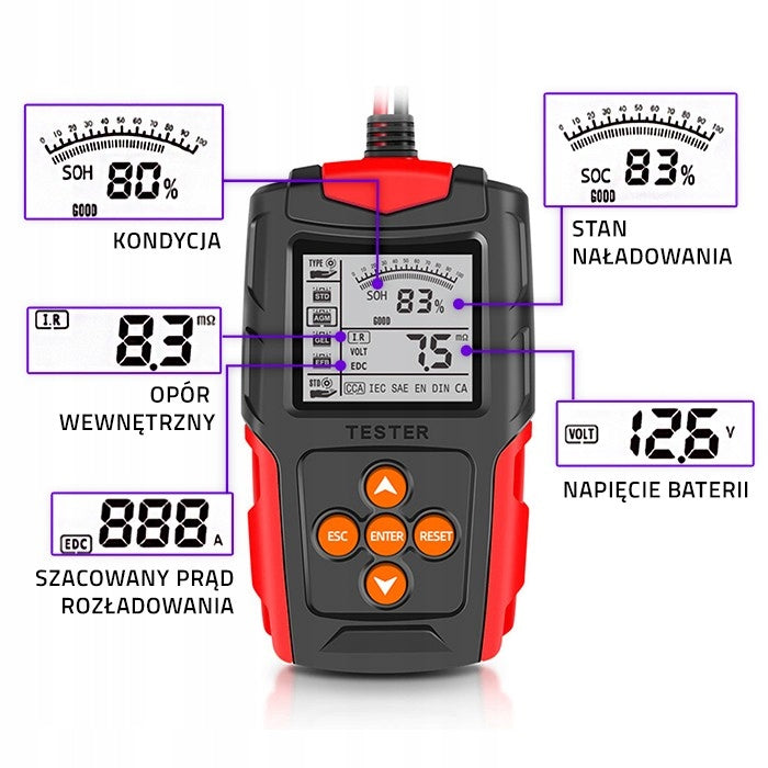 Qoltec skaitmeninis akumuliatoriaus testeris su LCD ekranu | 12V | 24V | 3Ah-200Ah