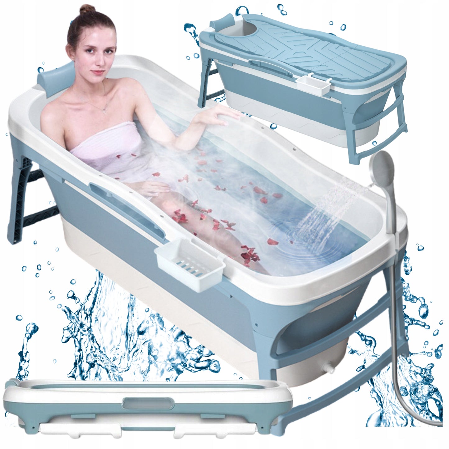 Sulankstoma mobili vonia su PVC dangčiu – 143 cm