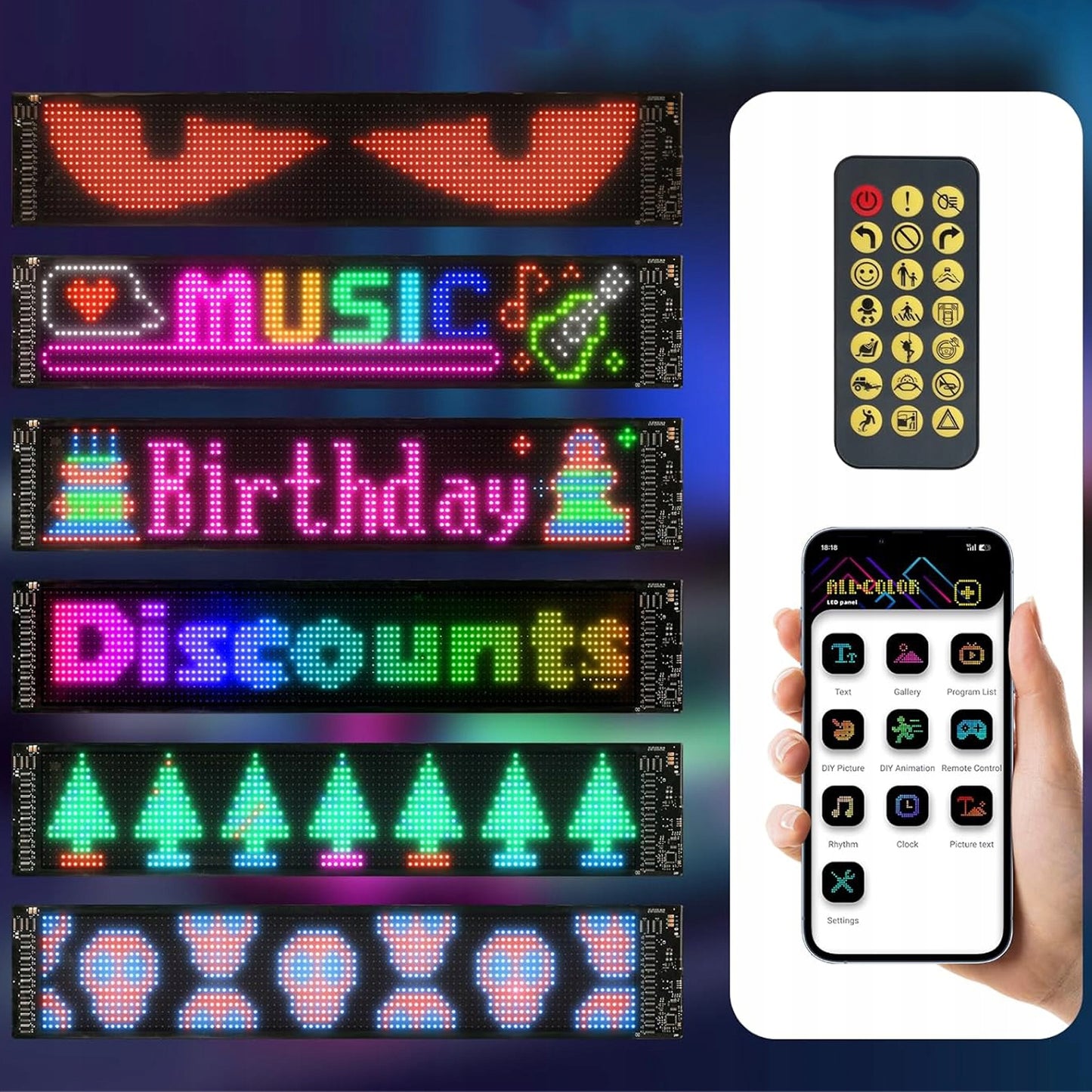 Lankstus programuojamas LED ekranas su RGB apšvietimu ir „Bluetooth“ valdymu