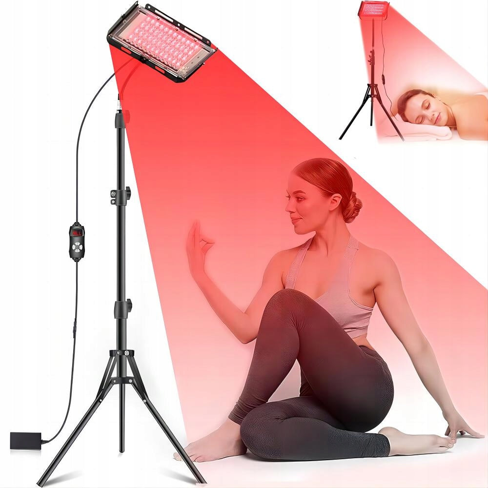 Infraraudonųjų spindulių terapinė lempa – 96 LED šviesos diodai, reguliuojamas stovas, laikmatis, pulsuojantis režimas