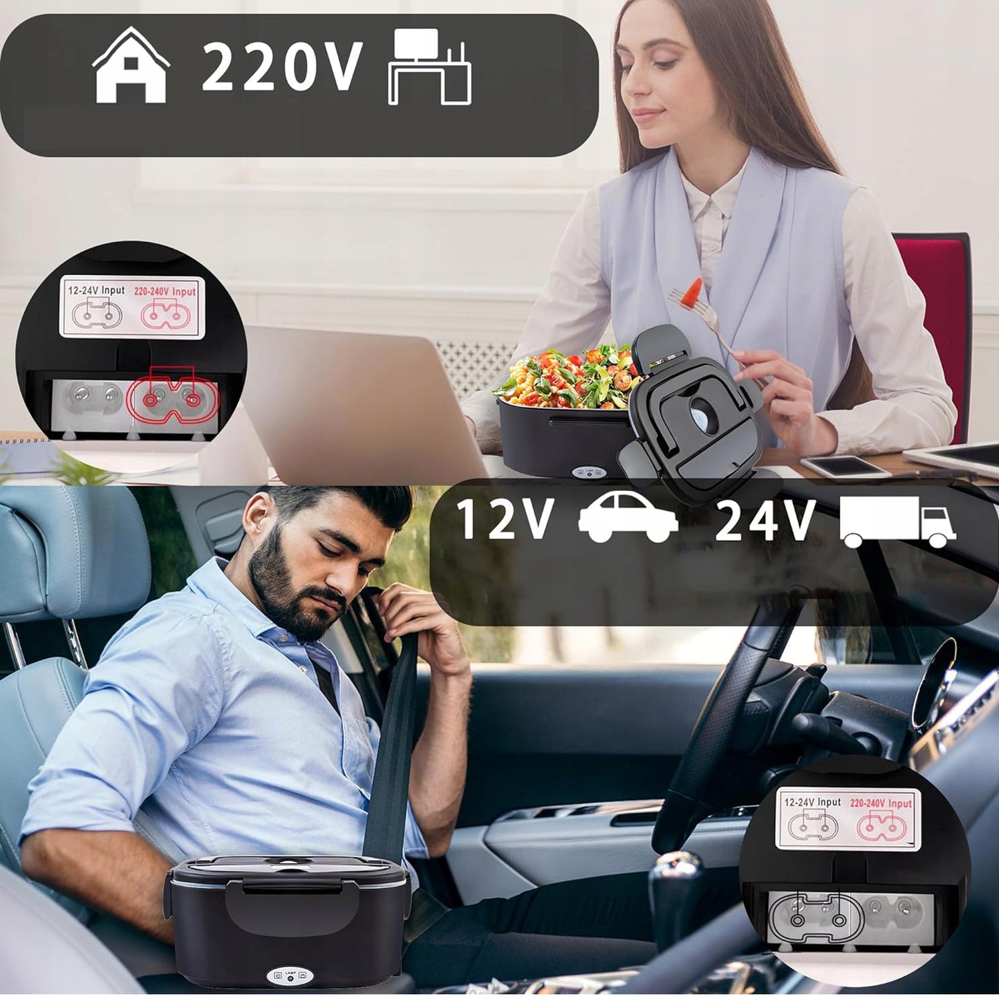 Elektrinė pietų dėžutė 1,5L – šildomas termosas automobiliui ir biurui