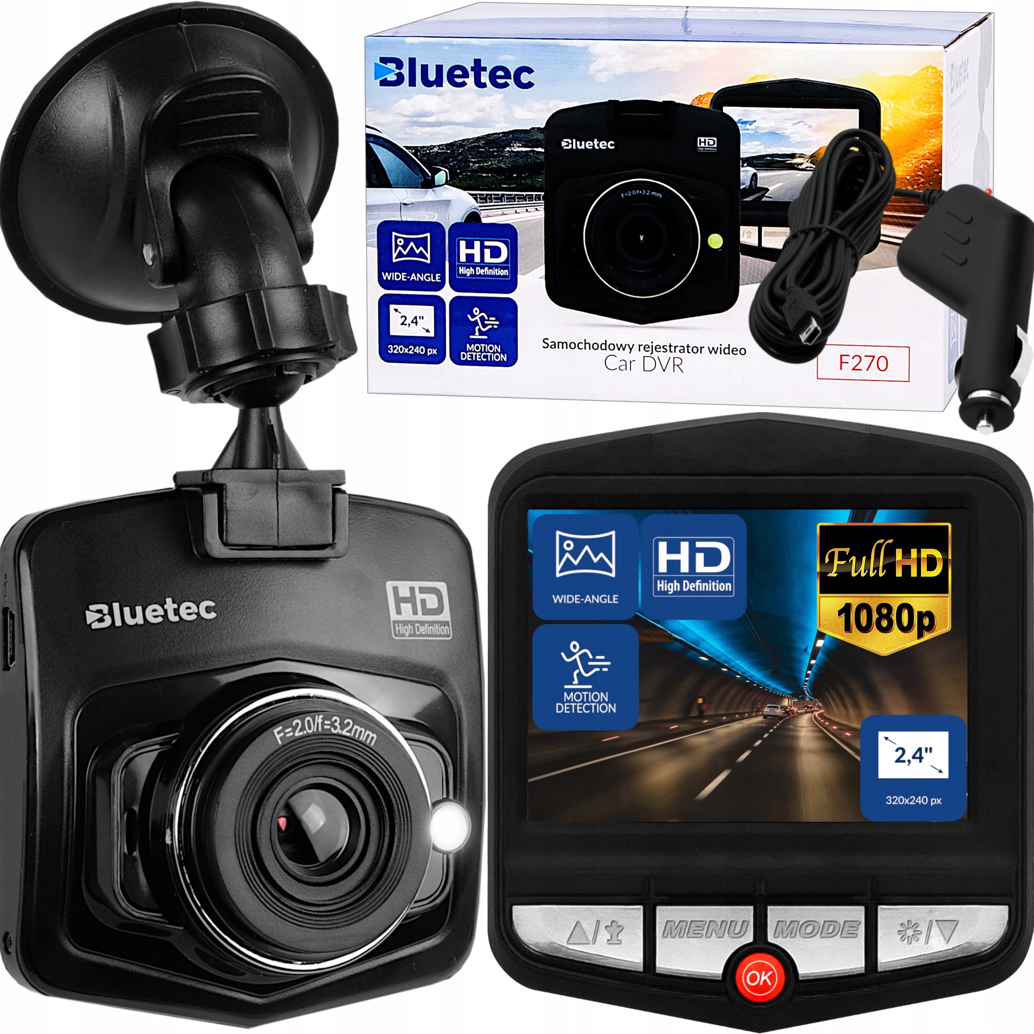 Automobilinis vaizdo registratorius Bluetec Blackbox F270 – Full HD, 140° kampas, naktinis režimas
