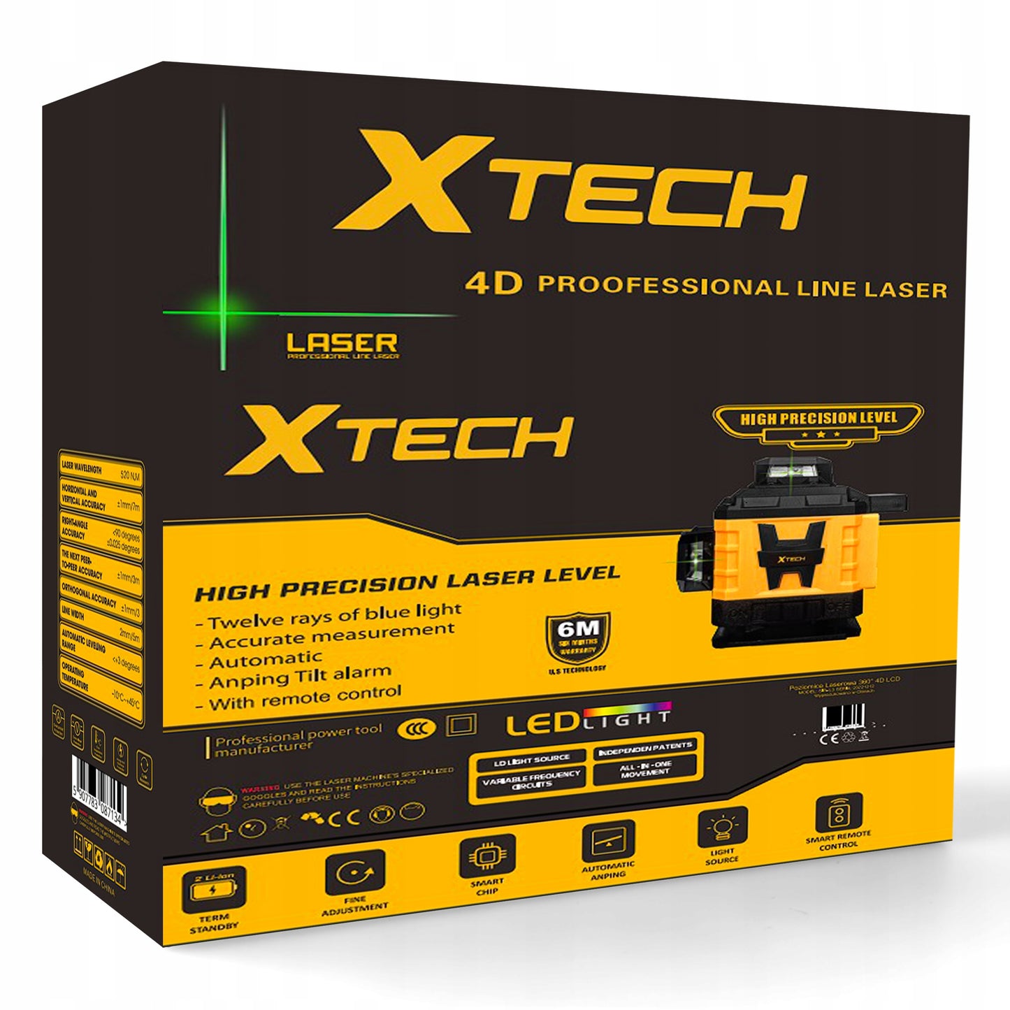 XTECH kryžminis lazerinis nivelyras su LCD ekranu ir trikoju