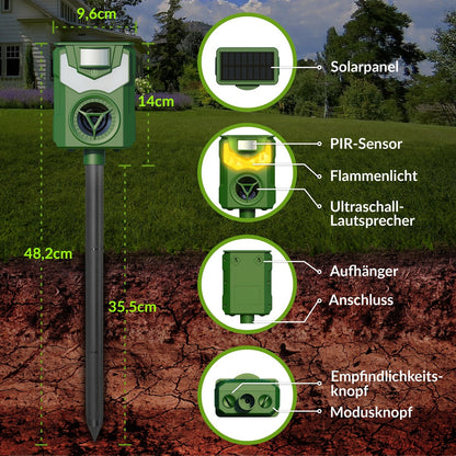 Ultragarsinis saulės energija maitinamas repelentas nuo gyvūnų ir kenkėjų Hermaxpro