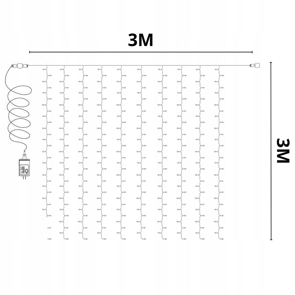 LED švieselių užuolaida girlianda 300 LED lempučių – Kalėdinės švieselės, varvekliai, išorinė girlianda 3x3m