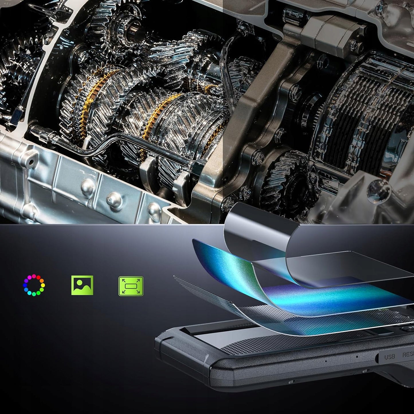 Endoskopinė inspekcinė kamera Full HD su 4.3" ekranu, 5 m kabeliu