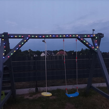 Saulės energijos LED girlianda – 50 šviečiančių rutuliukų, daugiaspalvė šviesa, atspari oro sąlygoms