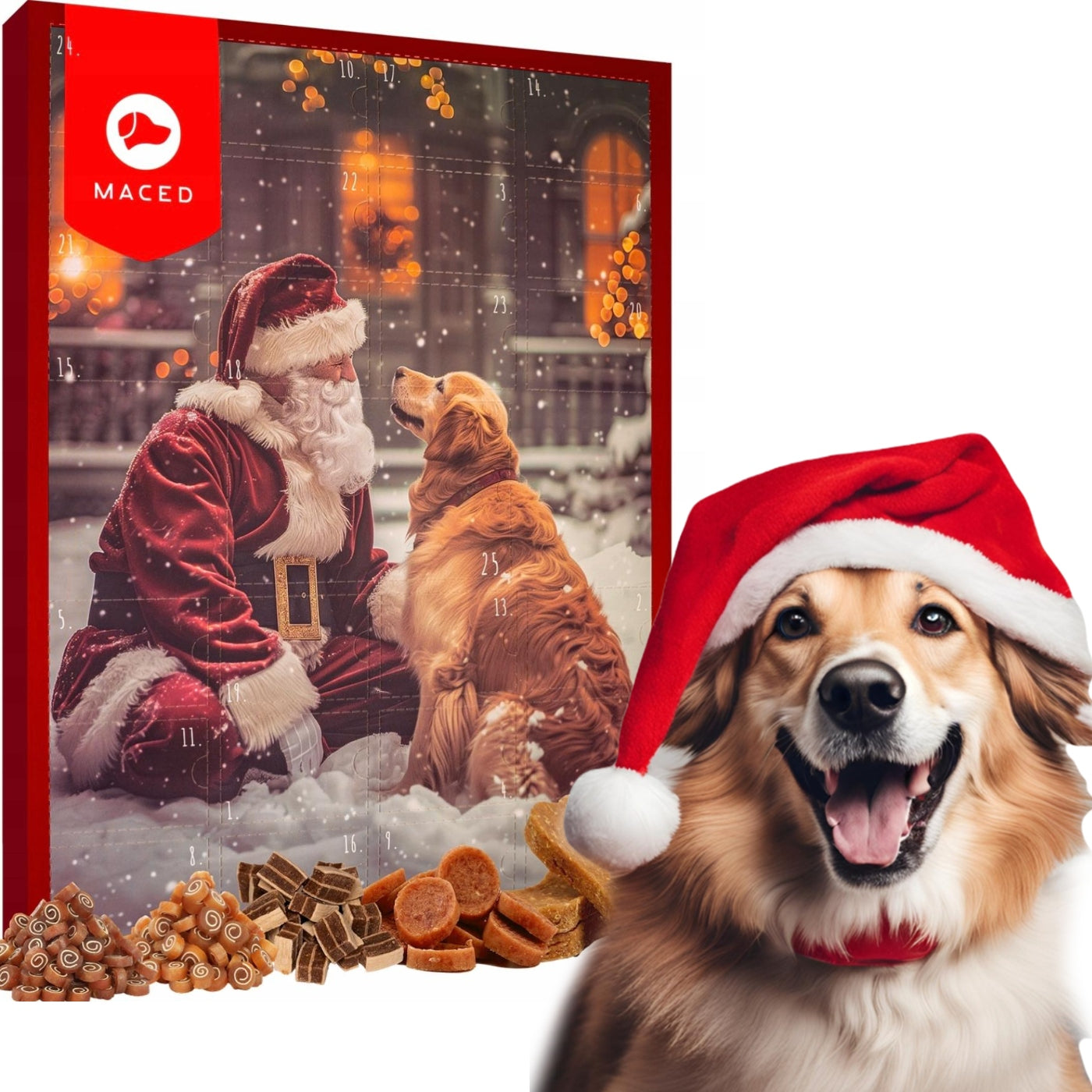 Advento kalendorius Maced 2025 – šunims su skanėstais šventėms (25 dienos)