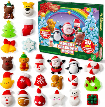 Advento kalendorius su kalėdinėmis figūrėlėmis JOYIN 2025 – didelis rinkinys su 24 minkštomis mochi figūrėlėmis